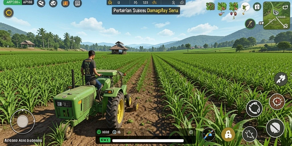 Tampilan gameplay seru dalam API288 dengan aktivitas pertanian.