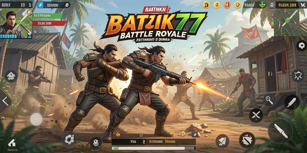 Tampilan screenshot utama BATIK77 menunjukkan aksi seru pertandingan Battle Royale.