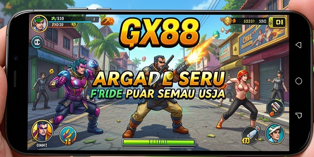Screenshot GX88 menunjukkan gameplay arcade yang penuh aksi dan keseruan.