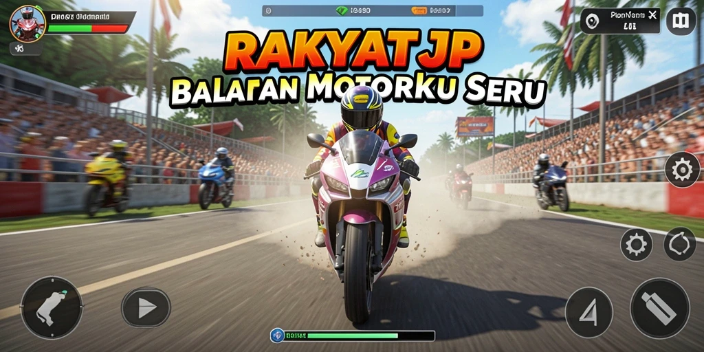 Gameplay RAKYATJP dengan balapan motor yang seru dan mendebarkan.