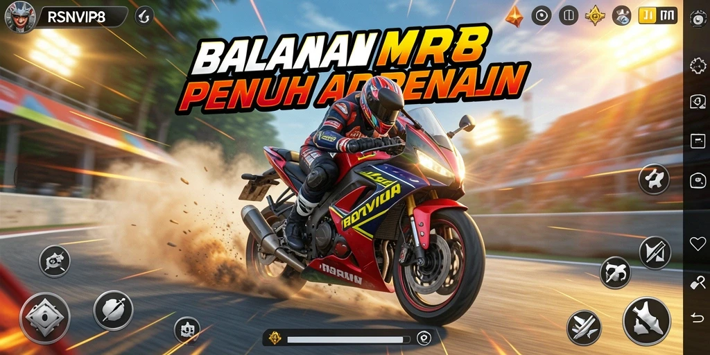 Screenshot gameplay RSNVIP8 menampilkan balapan motor yang seru.