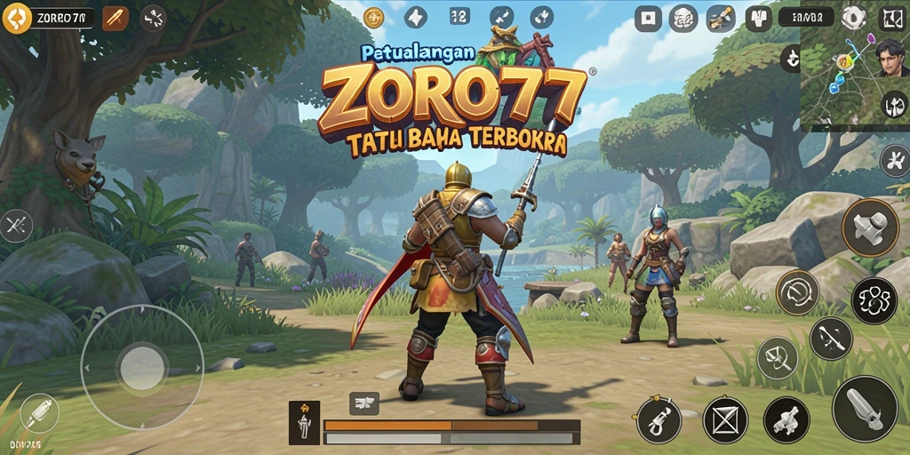 Gameplay ZORO77 menampilkan eksplorasi dunia terbuka yang menakjubkan.